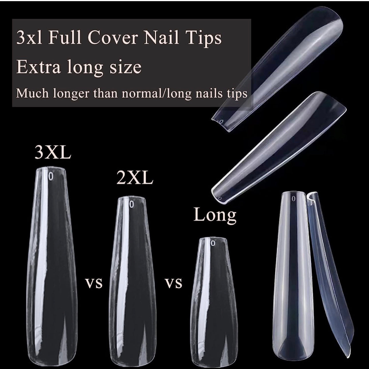 Full Cover Nail Tips 3XL Coffin Clear / Nail Tips Bag 500pc