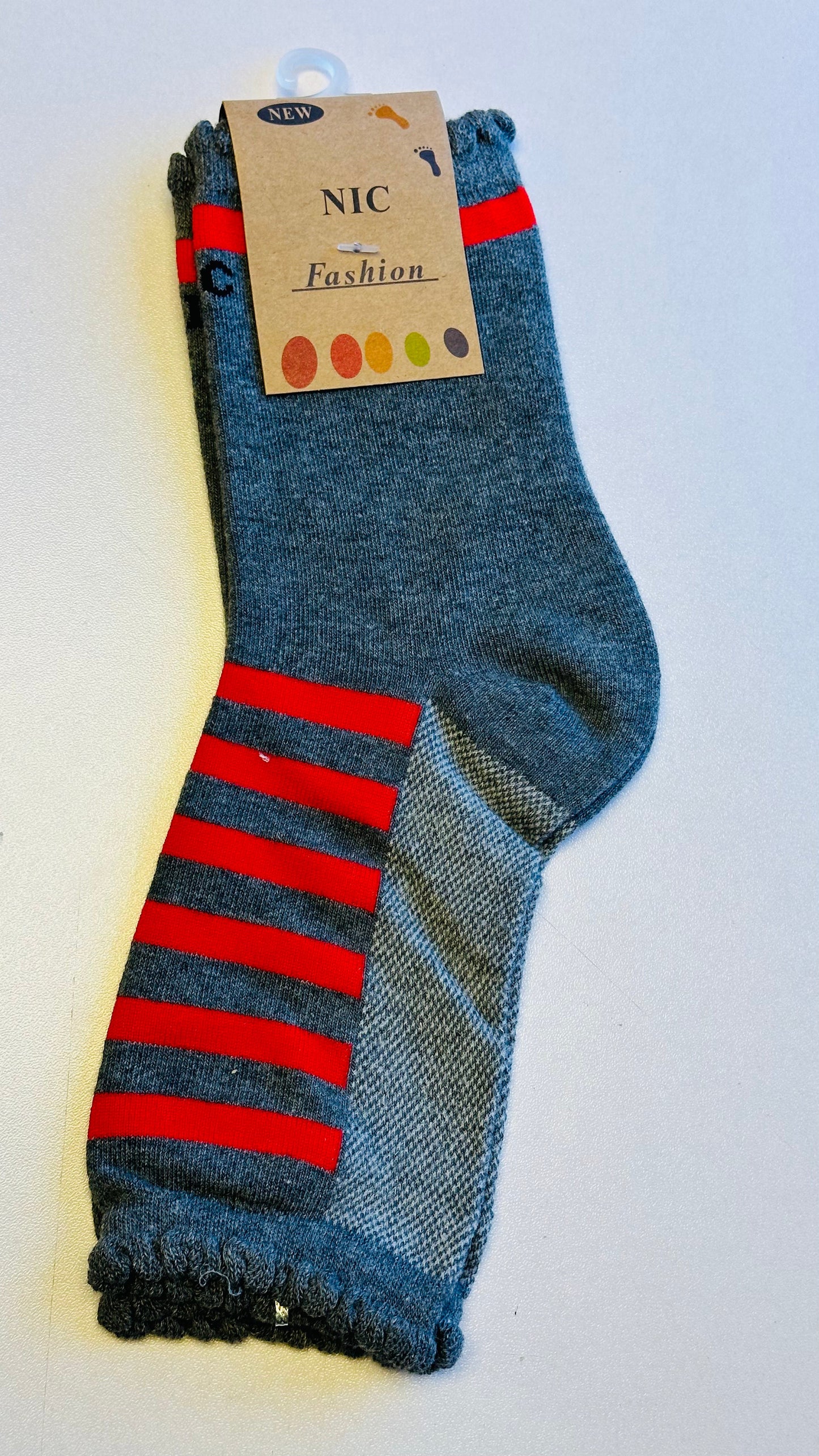Toeless Pedicure Socks- Gray and Red