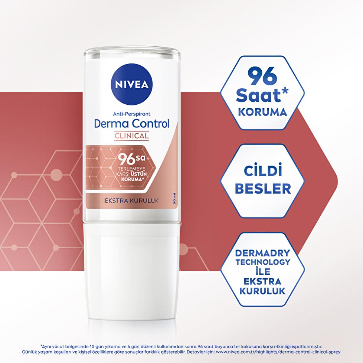 Nivea Derma Control Clinical Women's Roll-on Deodorant: 96-Hour Sweat & Odor Protection, Vitamin C, Underarm Darkening Treatment, Sensitive Skin Approved