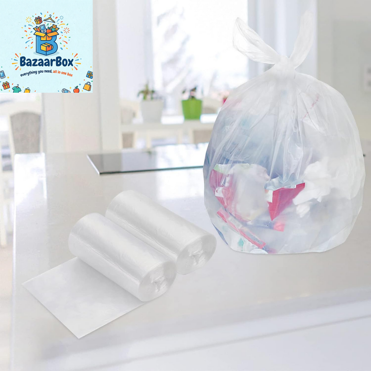 300 Counts 8 Gallon Clear Small Garbage Bags Trash Bags, Wastebasket Bin Liners for Bathroom Bedroom Office Trash Can, 6 Rolls