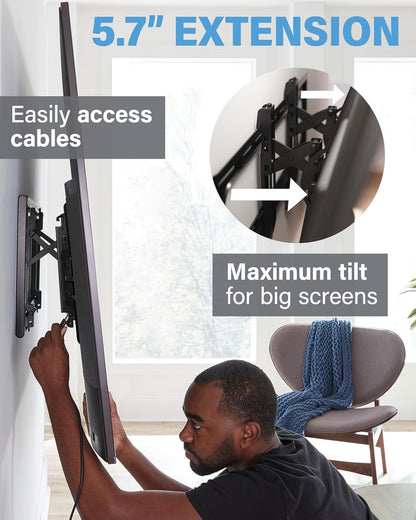 SANUS Preferred Extendable Tilt TV Wall Mount for 42 to 90 Inch Screens up to 150Lbs - 5.7” Extension Provides Max 12 Deg Tilt to Reduce Glare - Easy DIY Install W/Included Hardware - SLT4-B1