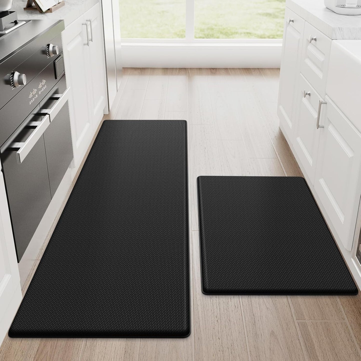 Kitchen Mats, 2PCS Kitchen Rugs, Cushioned anti Fatigue Kitchen Mats for Floor, Non-Slip Standing Desk Mat, Waterproof Kitchen Rug Set for Kitchen,20" X 32"+20" X 94.5"-Full 1Inch Thick,Black