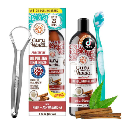 Gurunanda Coconut & Cinnamon Oil Pulling Flavor + Neem & Ashwagandha - 8 Oz Oral Daily