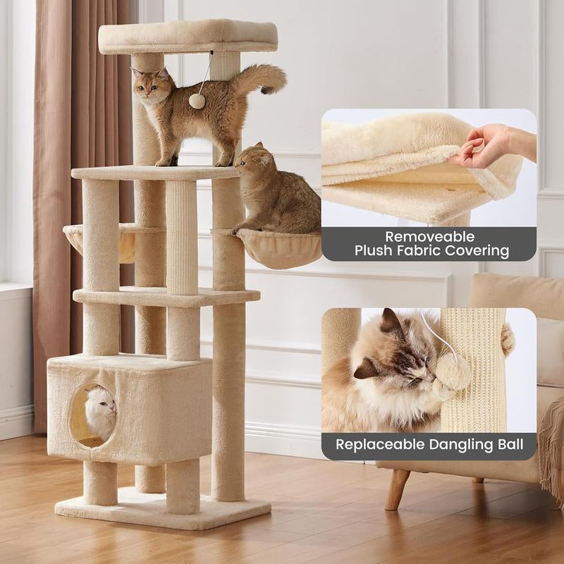 Gardner Pet 65In Heavy Duty Cat Tree Tower for Large Cats, Multi-Level Cat Furniture with Replaceable Sisal Scratching Post, Hammock | Extra-Large Platform & Condo