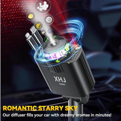 XHJ Starlight Car Air Freshener & Diffuser with Retractable Charger,Dual USB Ports Aromatherapy Freshener,Ambient Lighting,Complete Gift Set for Men,12-24V Compatibility