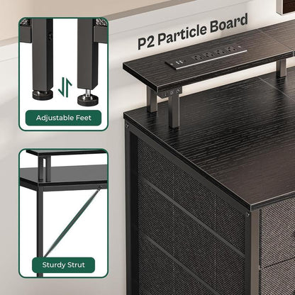 Computer Desk with Power Outlets and LED Lights, Gaming Desk with 4 Drawers, Office Desk with Monitor Stand, Study Work Home Office, Small Spaces, Black