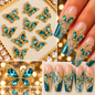 Queen - Nail Charms 10pc - #034 Gold Teal Crystal Butterflies