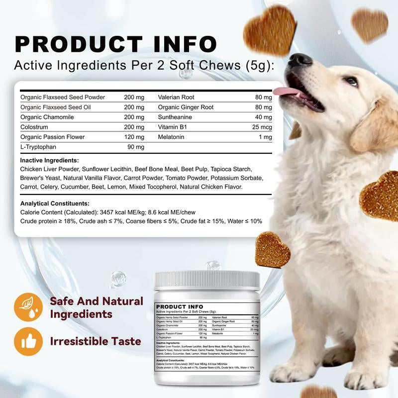 Ourcares Calming Chews for Dogs | 120 Soft Chews, Chicken Flavorrelieves Separation Anxiety, Reduces Stress & Destructive Behavior, Aids Sleep & Training