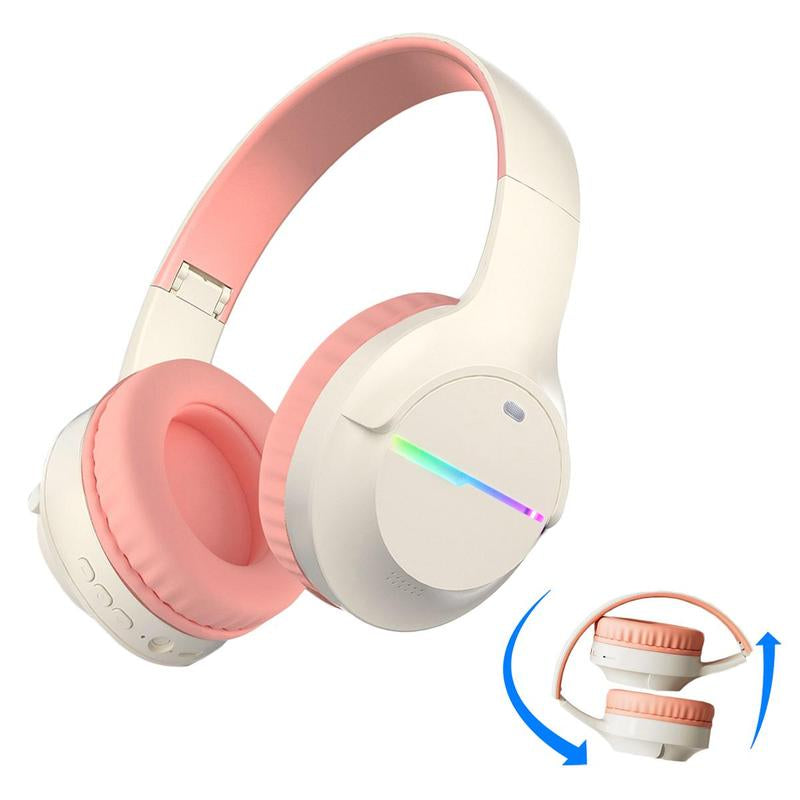 Kids Bluetooth Headphones, Colorful LED Lights Wireless Kids Headphones, Built-In Mic, Over-Ear Bluetooth 5.3 Headphones Built-In Mic for School Travel Ipad Tablet Airplane,Christmas Gift