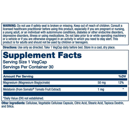 Solaray Sleepmag Magnesium & Plant Melatonin 50 Mg Magnesium Glycinate 1 Mg SOMATO Melatonin for Peaceful Rest & Relaxation 30 Vegcaps