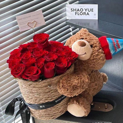 Valentine’S Day Teddy Bear with Eternal Rose Bouquet, Preserved Flower Plush Bear, Romantic Birthday Gift for Her Gift Sets