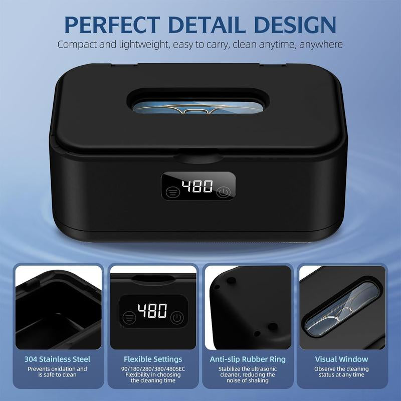 Ultrasonic Jewelry Cleaner 50Khz 24Oz 304 Stainless Steel Tank Digital Timer 5 Modes for Jewelry Eyeglasses Rings Watch Strap Dentures Gift Efficient Deep Cleaning