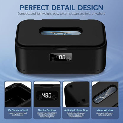 Ultrasonic Jewelry Cleaner 50Khz 24Oz 304 Stainless Steel Tank Digital Timer 5 Modes for Jewelry Eyeglasses Rings Watch Strap Dentures Gift Efficient Deep Cleaning