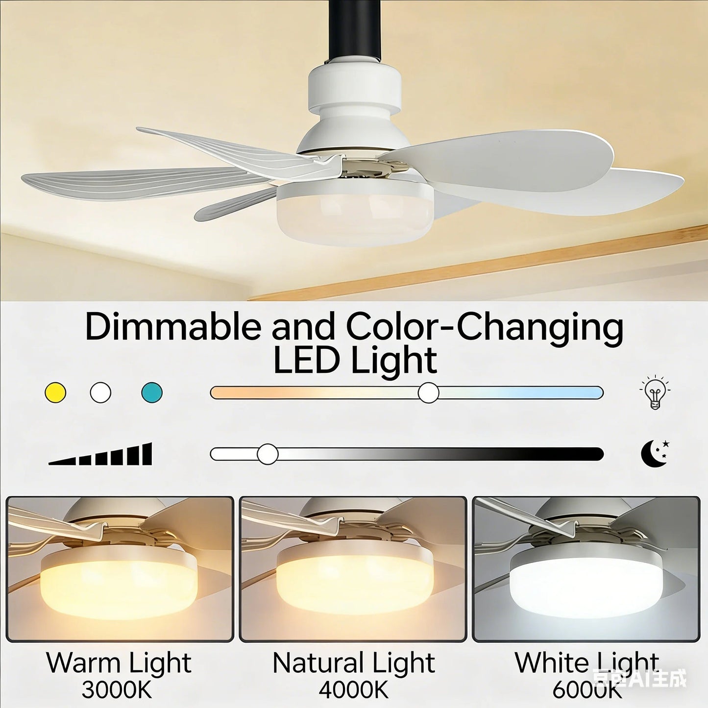 LED 30W Ceiling Fan Light E27 with Remote Control for Dimming Suitable for Living Room, Study, Household Use, 85-265V