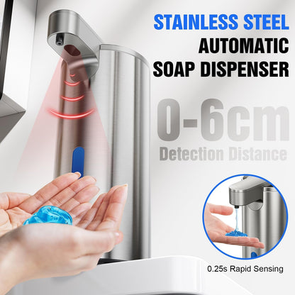 Automatic Soap Dispenser Touchless, Stainless Steel 11.5 Oz 3 Levels Adjustable Hand Soap Dispenser with Rechargeable Sensor Pump for Kitchen & Bathroom Liquid Soap