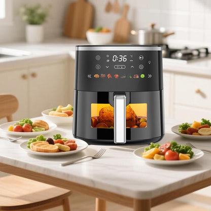 6QT Digital Air Fryer with Visible Window 8 Preset Functions Adjustable Temperature Timer 1550W Power for Crispy Fries Chicken & More Ideal Christmas Gift for Home Kitchen Appliances Multifunction