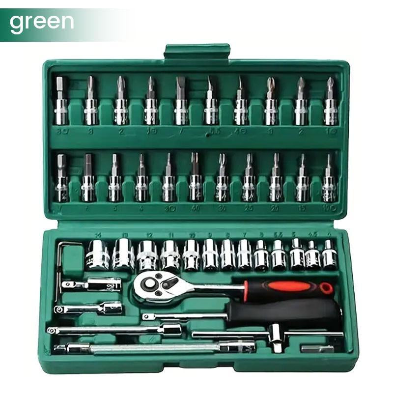 46/53Pcs 1/4 Inch Drive Socket Ratchet Wrench Set, with Bit Socket Set Metric and Extension Bar for Auto Repairing and Household, with Storage Case,Gift for Man,Husband,Springtok Tool Box Hardware
