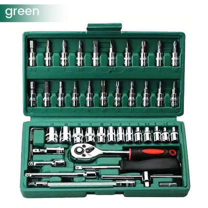 46/53Pcs 1/4 Inch Drive Socket Ratchet Wrench Set, with Bit Socket Set Metric and Extension Bar for Auto Repairing and Household, with Storage Case,Gift for Man,Husband,Springtok Tool Box Hardware