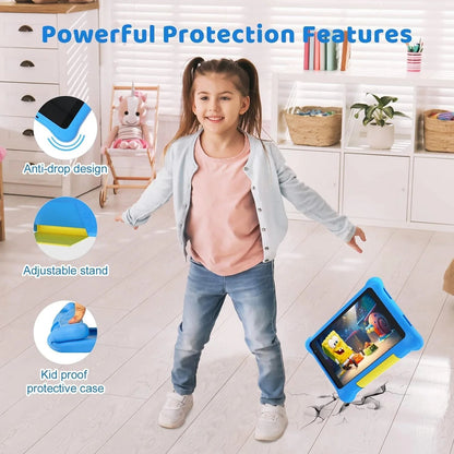 Kids Tablet 7 Inch, Android 13 Allwinner Go Quad Core, 5GB(2+3) RAM + 32GB ROM, 128GB Expansion, HD Display, Wi-Fi, Children Tablet with Parent Control - Blue