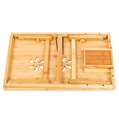 Lap Desk 21" X 13", Nature Bamboo Folding Laptop Desk, Bed Tray Table for Computer, Adjustable Computer Notebook Desk Laptop Stand, Natural