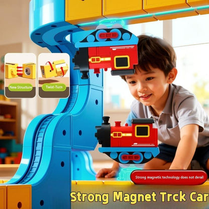 66PCS Magnetic Train Set Electric Train Track for Kids DIY Race Car Track with Train and Traffic Signs USB Rechargeable Gravity Defying Car Toy STEM Building Toys New Year Gift