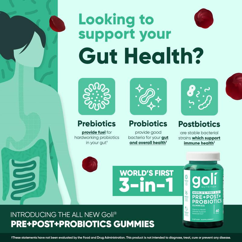 Goli Complete Wellness Bundle - 6-Pack of 3-in-1 Pre, Post, Probiotic Gummies with Apple Cider Vinegar, Vitamin B12, Ashwagandha, Matcha, Beets, and Super Greens - Vegan, Non-GMO, Gluten-Free!