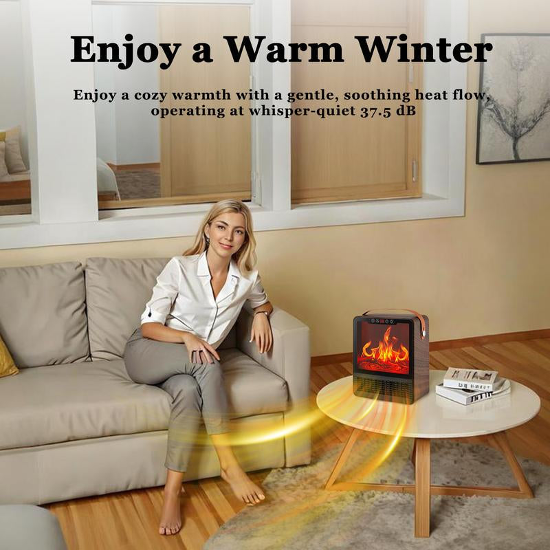 【HAPPY New Year 】TMWINGS Mini Electric Fireplace Space Heater 1500W with Realistic 3D Flame Remote Control Adjustable Thermostat 12H Timer 2 Heat Settings Fan-Only Mode Tip-Over & Overheat Protection Portable Indoor Heater for Bedroom Living Room Office