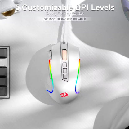Redragon M612 Predator RGB Gaming Mouse 8000 DPI Wired Optical with 11 Programmable Buttons, White