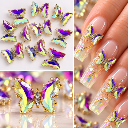 Queen - Nail Charms 10pc - #338 Gold Purple Iridescent Butterflies