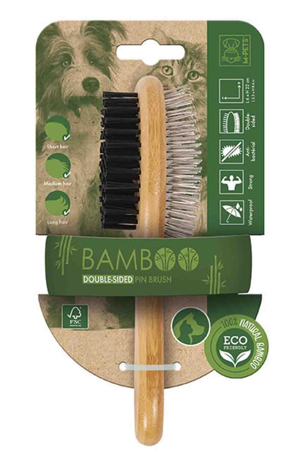 M-Pets Bamboo Double-Sided Brush for Grooming 6x22cm