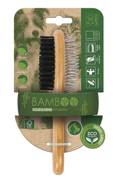 M-Pets Bamboo Double-Sided Brush for Grooming 6x22cm