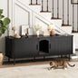 Fluted Hidden Cat Litter Box Enclosure – Modern Wood Furniture with Scratching Pad, Large Indoor Cat House Cabinet Side/End Table for Living Room & Entryway
