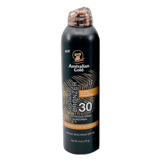 Australian Gold Broad Spectrum SPF 30 Instant Bronzer Sunscreen Continuous Spray 6 Oz