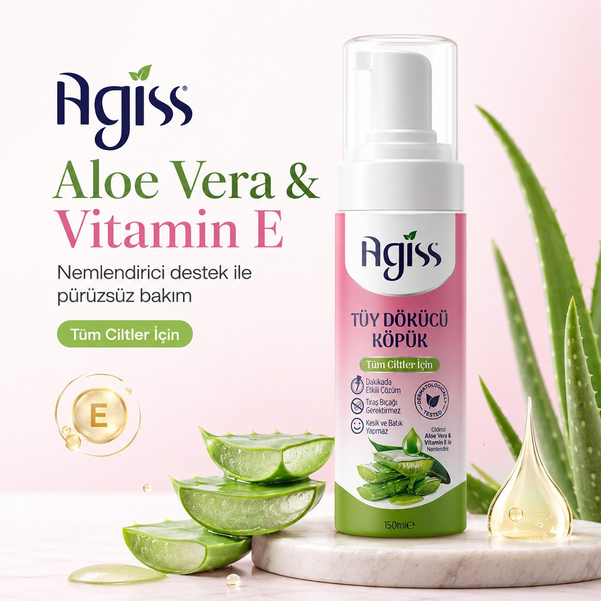 Agiss Hair Removal Foam with Aloe Vera and Vitamin E 150 ml