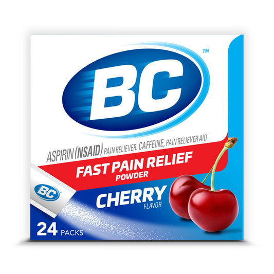 BC Powder Cherry Pain Reliever – Fast-Acting 845mg Aspirin & 65mg Caffeine – 24 Individual Stick Packs