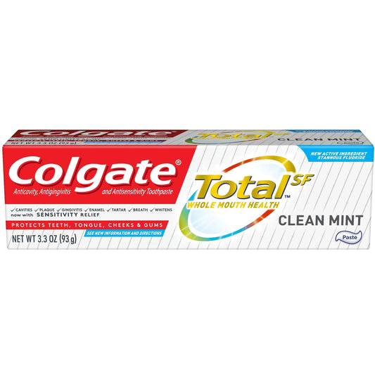 Colgate Total Clean Mint Toothpaste, 3.3 oz – 12-Hour Antibacterial Protection & Travel Friendly