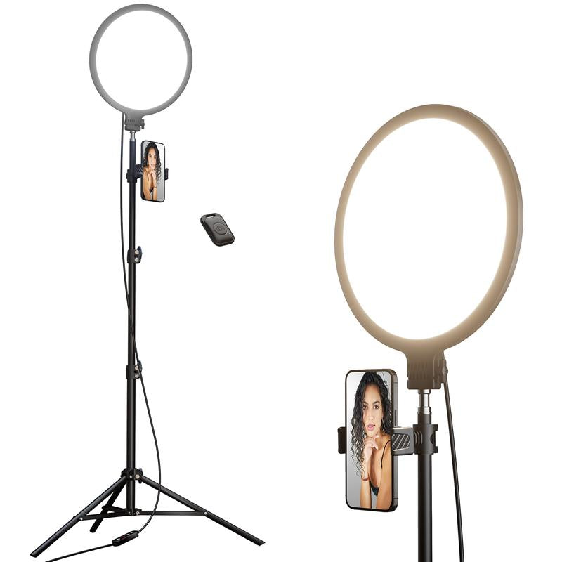 Weilisi 10.5" Ring Light with 69" Tripod Stand and Phone Holder Kit, Full-Screen Zoom Lighting for Video Recording, Makeup, Live Stream, Dimmable LED Selfie Ring Light Tripod for Iphone with Remote