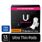 U by Kotex Balance Ultra Thin Overnight Pads with Wings, 13 Count