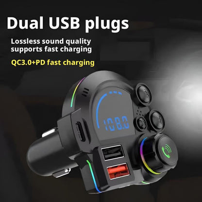New In-Car Bluetooth Car Charger MP3 Player with Dual USB Plugs Hands-Free Calling & Colorful LED Lights Super Fast Charging