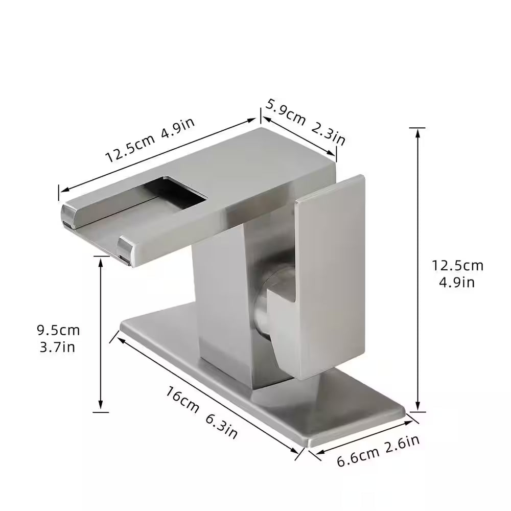 Single Handle Single Hole LED Bathroom Faucet with Deckplate Included Waterfall Bathroom Sink Faucets in Brushed Nickel