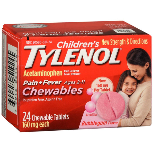 Children's Tylenol Chewable Tablets, 160mg Acetaminophen, Bubble Gum, 24 ct