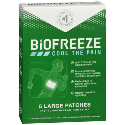Biofreeze Pain Relief Patch - Large - 5 Count - 5% Menthol Cooling Formula