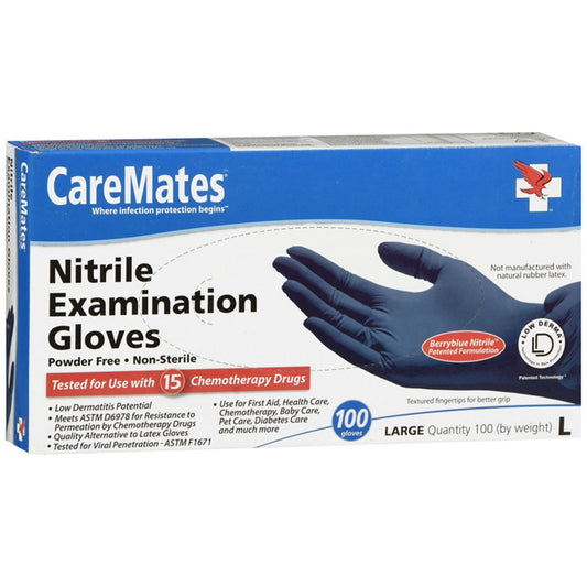 CareMates Nitrile Exam Gloves Berry Blue Large 100Ct