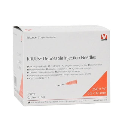 Kruuse Sterile Injection Needles 0.5x16mm 25G Orange 100 Count