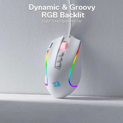 Redragon M612 Predator RGB Gaming Mouse 8000 DPI Wired Optical with 11 Programmable Buttons, White