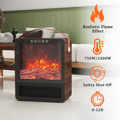 【HAPPY New Year 】TMWINGS Mini Electric Fireplace Space Heater 1500W with Realistic 3D Flame Remote Control Adjustable Thermostat 12H Timer 2 Heat Settings Fan-Only Mode Tip-Over & Overheat Protection Portable Indoor Heater for Bedroom Living Room Office