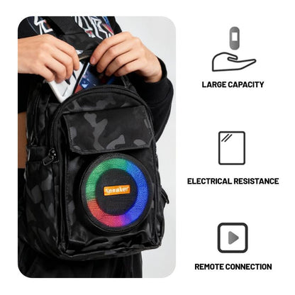 Trendy Outdoor Speaker Backpack, Portable Bluetooth Audio, Storage Space, Charging Power & FM Player – Designed for Camping, Hiking & Adventure Trips