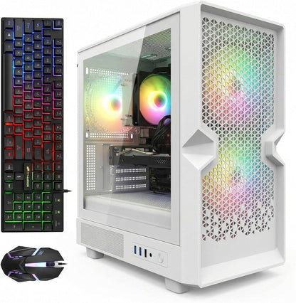 Stgaubron Gaming PC Desktop Computer, Intel Core I7 up to 3.9Ghz, Radeon RX 580 8G, 32GB RAM, 512GB SSD, Wifi 6, BT 5.0, RGB Fan X3, Windows 11 Home, White