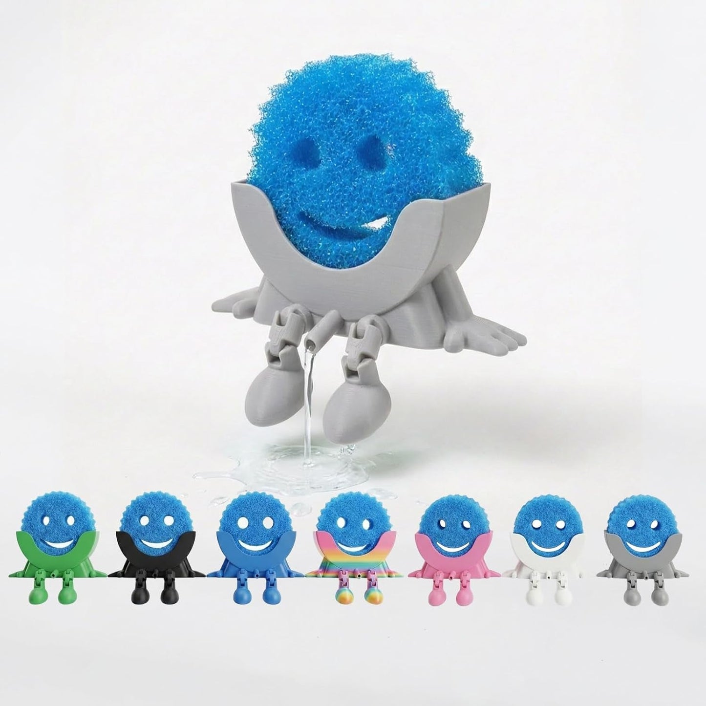 Creative Hanging Sponge Holder with Drainage/Traceless Glue, 3D Printing Countertop Funny Sponge Holders for Kitchen Sink, Keeps Your Sponge Dry & Smiling, for Scrub Daddy Holder (1, Blue)