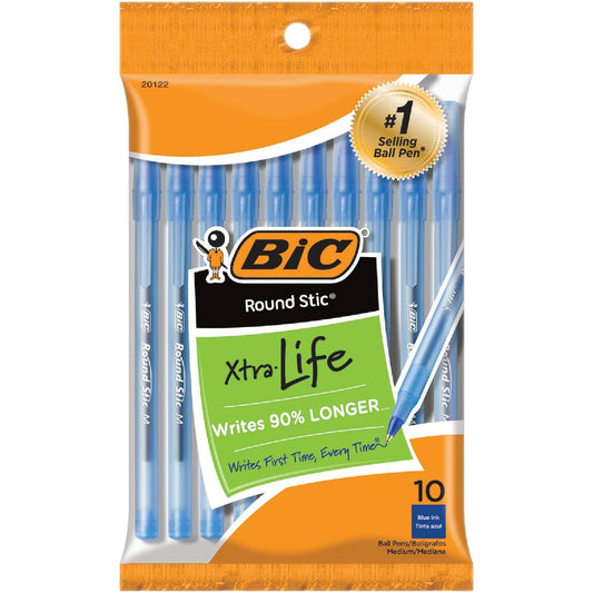 BIC Round Stic Grip Ballpoint Pens - 120 Count (12 Packs of 10) - Blue Ink